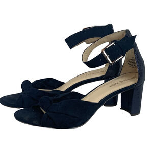 Nine West Womens Pure Love Ankle Strap Sandals Blue Buckle Block Heels 8 M